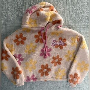 Barbie Cream Sherpa Hoodie with Pink, Orange & Yellow Floral Print women’s small
